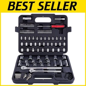 Durable 120-Piece Socket Set with Chrome Finish in Blow-Molded Storage Case - Picture 1 of 10