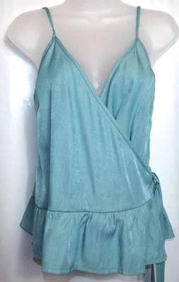 NEW BY SWAN PARIS 🌺 GREEN WRAP OVER CAMISOLE TOP 🌺 SIZE S 10/12  #291* - Image 1 of 4