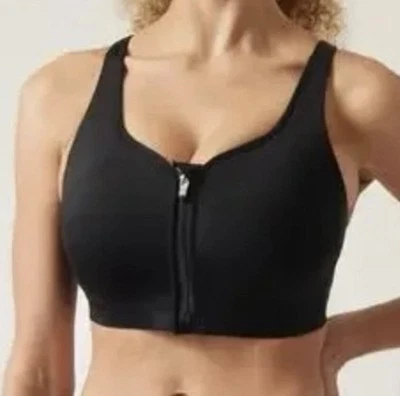 NWT $79 Athleta Women's 34DD Advance Zip Front Workout Sports Bra Black Y6 - Image 1 of 4