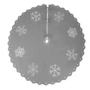 Gray Snowflake Tree Skirt 47 Inch Large Embroidered Holiday Tree Skirt - Picture 1 of 7