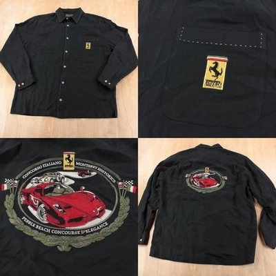 vtg NAT NAST Ferrari Owner's Club embroidered flat hem silk camp shirt MEDIUM - Image 1 of 4