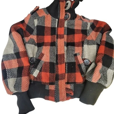 Jaqueta Bomber Xadrez Feminina XL Laranja Preto Cinza Estilo Moto Aconchegante - Imagem 1 de 4