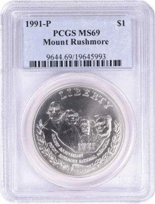 1991-P Mount Rushmore Commemorative Silver Dollar MS69 PCGS - Image 1 of 2