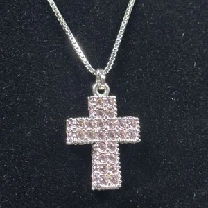 Swarovski Light Amethyst 3D Cross Pendant Necklace Swan Signed Rhinestone - Picture 1 of 8