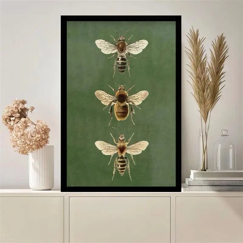 Vintage Bee Canvas Art Picture Print Framed Queen Worker Size Large 60cm x 40cm - Image 1 of 4