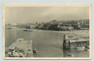POSTCARD The harbour, Newquay cornwall 1958 RPPC - Picture 1 of 2
