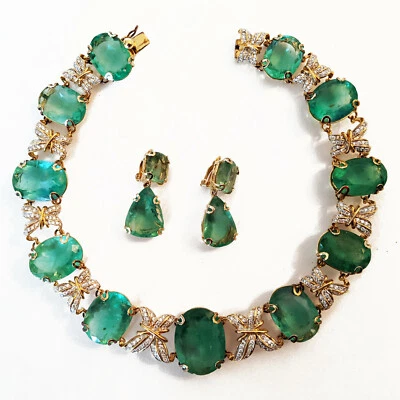 Increíble conjunto de pendientes de plata JARIN ovalados de fluorita con circonita cúbica y clip colgante Foto 1 de 4