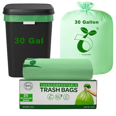 Compostable Trash Bags 30 Gallon 100% Biodegredable Garbage Bag - 25 CT  By FPN - Image 1 of 4