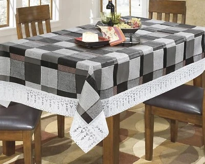 PVC Waterproof 6 Seater Dining Table Cover Size 60x90 Inches, Checked Pattern - Image 1 of 4