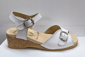 Worishofer 711P Women's WHITE leather Cork Wedge strap Sandal US 8.5 Eur 39