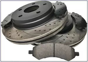 Drilled Slotted Brake Discs + Brake Pads Front For Dodge Ram 2006-2018 - Picture 1 of 7