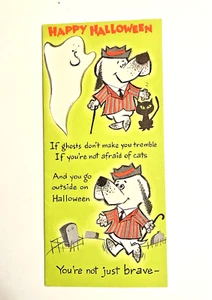 HALLOWEEN  Ghost Bats Dog Glitter Vintage Forget Me Not Greeting Card - Picture 1 of 4