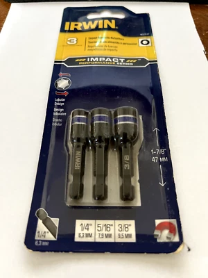 3 Piece IRWIN 1837531 IMPACT PERFORMANCE NUTSETTER -1/4" 5/16" 3/8" - Image 1 of 2