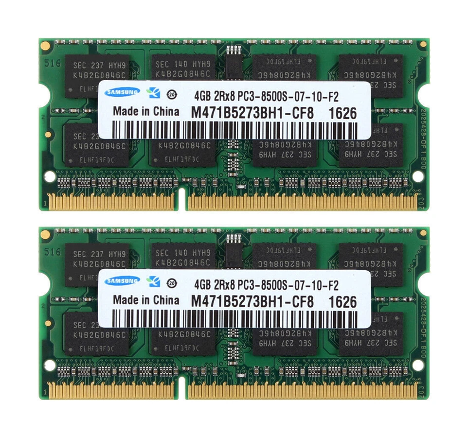 MARKENLOS Samsung 8GB 2x 4GB 2RX8 DDR3 1066 MHz PC3-8500S SODIMM Laptop RAM-Speicher CL7、