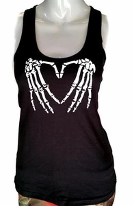 NEW WOMEN'S PRINTED SKELETON HEART HAND ROCK & ROLL FUNNY COTTON SEXY TANK TOP - Picture 1 of 9