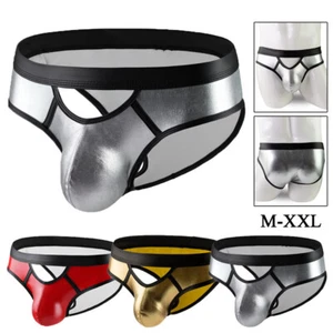 Calzoncillos de cuero para hombre sexy tiro bajo abultado bolsa bragas calzoncillos aptos para la piel - Imagen 1 de 27