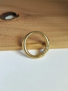 Signed Monet Vintage Brooch Gold-Tone Crystal Round Circle Pin - Picture 1 of 4