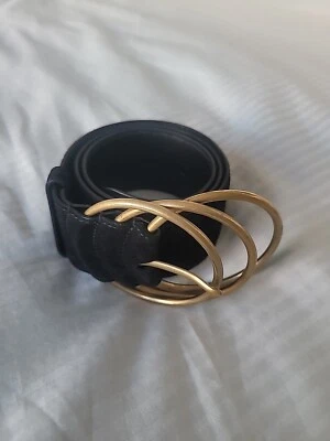 Cinturón de gamuza negro Saint Laurent, hebilla de triple anillo, talla Xs Foto 1 de 4