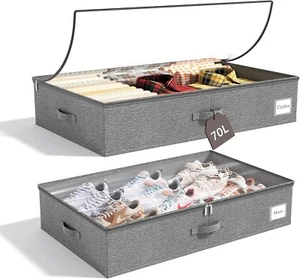 Under Bed Storage Containers Organizer Box 70L Large Capacity Sturdy Frames Grey - Picture 1 of 8
