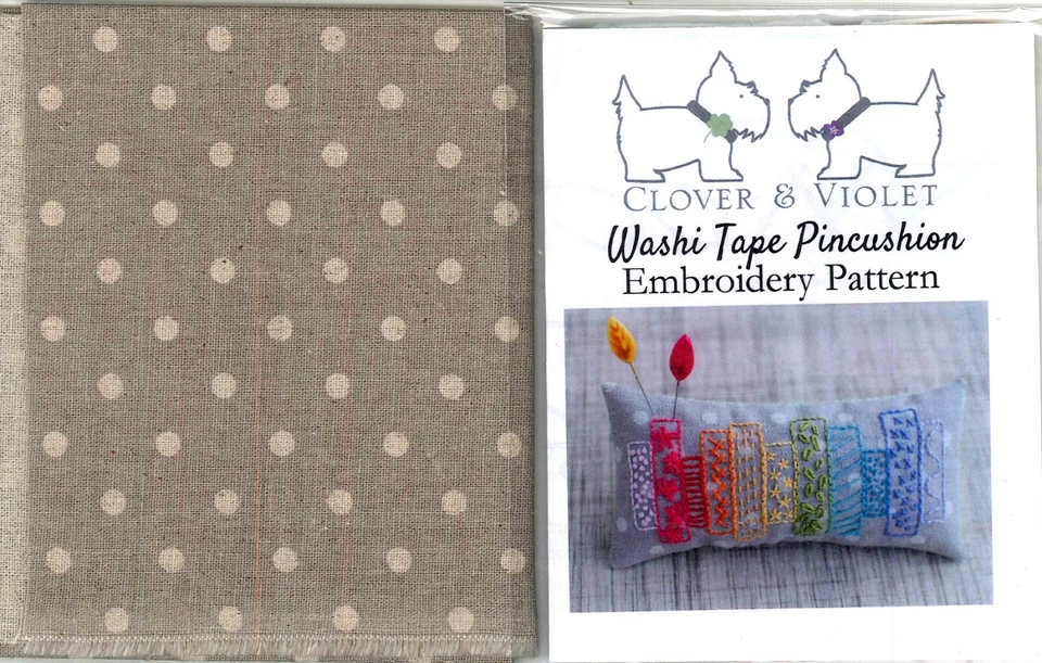 Cojín Washi Tape patrón bordado con tela 2014 trébol y violeta Foto 1 de 3