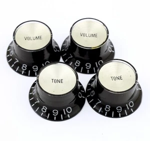 (2) BLACK Embossed Bell Top Hat TONE Knobs w/ GOLD Reflectors for Gibson, CTS - Picture 1 of 1