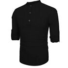 T Shirt Men Breathable Linen Blend Button Down Casual Long Sleeve Loose Tops