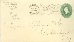 Envelope E W Marvin Troy NY to Cobleskill NY 8/31/1898 - Picture 1 of 2