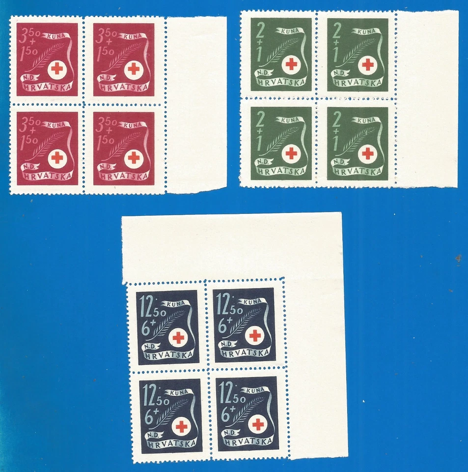 Croatia 1944 mint blocks of 4 MNH(**) original gum  - Image 1 of 1