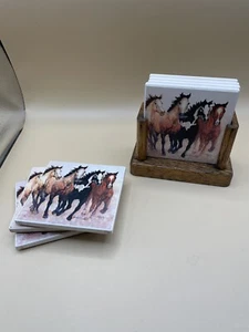 (7) Saugfähige Stein Kunst Pferd Untersetzer & Holz Halter Bauernhaus Dekor USA 3,5" - Bild 1 von 9