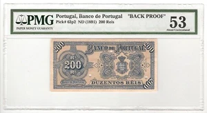PORTUGAL 200 REIS 1891 P:63p aUNC (53 PMG) "Back Proof" - Picture 1 of 2
