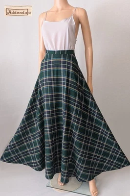 Saia maxi vintage anos 70 verde/marinha tartan xadrez acrílico varredura completa linha A P/M - Imagem 1 de 4