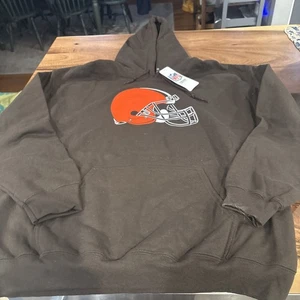 MENS NFL CLEVELAND BROWNS HOODIE BROWN L LARGE NWT - Picture 1 of 4