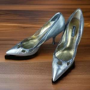 DOLCE & GABBANA Vero Cuoio 4" tacco 37,5 (US 7) punta aperta bronzo/oro Italia serpente - Foto 1 di 24