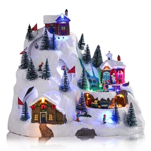 Christmas Village Collectible Building, Snowy Mountain with Ski Slopes and Re... - Picture 1 of 8