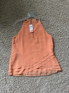 Neu mit Etikett Banana Republic Neckholder pfirsichfarben Chiffon Schlüsselloch Tanktop Bluse Petite Small - Bild 1 von 6