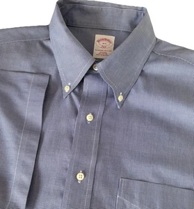 Camisa Brooks Brothers Hombres 16.5 Azul Pata de Gallo Algodón Abotonada Manga Corta - Imagen 1 de 13