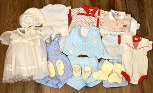17 VTG 50s/60s Baby Girl Boy Clothes Outfits Shoes Embroidered Blue White Red - Picture 1 of 24