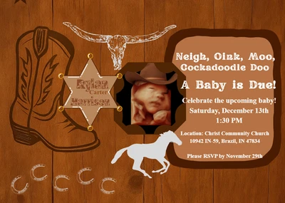 Impresión de invitación personalizada varios tamaños con sobre baby shower vaquero oeste Foto 1 de 3