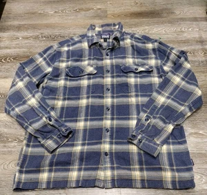 Patagonia Shirt Men's Large Orange Blue Plaid Flannel Organic Cotton Button Up - Picture 1 of 10