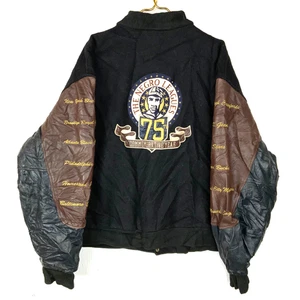 Vintage The Negro Leagues Wool Leather Bomber Jacket 2XL Snap Button 75th Year - Picture 1 of 5