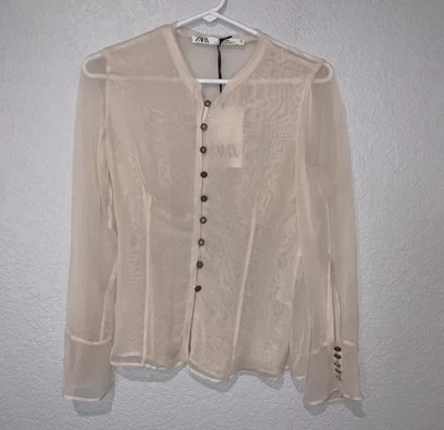 Nueva Camisa Victoriana Zara $89 Studio Collection Semi Transparente Rosa 6929/400 Pequeña Foto 1 de 4
