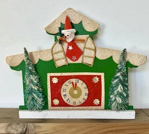 Weihnachten Japan Diorama gesponnene Baumwolle Santa Glimmer Lametta Baum Holz Vintage 9" Dekor - Bild 1 von 14