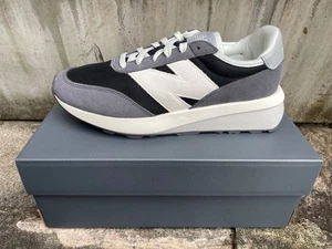 Mens Shoes NEW BALANCE 370 Trainers Casual Suede Leather Grey Blk EUR 44.5 UK 10 - Picture 1 of 22