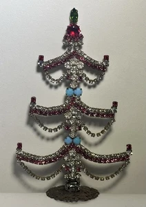 Vintage Handarbeit Tschechisch Strass Weihnachten Stehender Baum 5" - Bild 1 von 9
