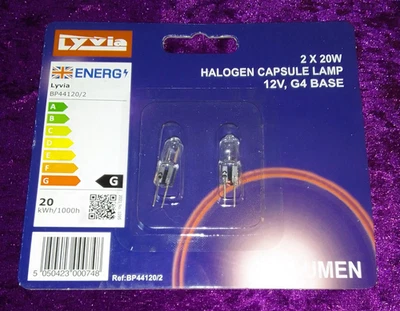 Lyvia - Pack Of 2 x 20W Halogen Capsule Lamp 12V, G4 Base BNIP - Image 1 of 2