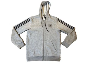 $65 ADIDAS Essentials 3 Striped Jacket Hood Grey Full Zip MENS Medium READ - Picture 1 of 9