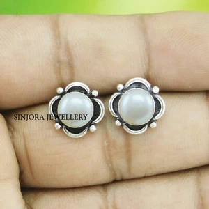 Aretes de perlas de plata de ley 925 hechos a mano para joyería - Imagen 1 de 4