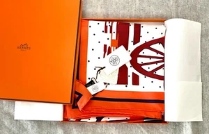 Hermes 100% Scarf Caleche Elastique Carre vintage Large Orange Nevy blue #2225 - Picture 1 of 12