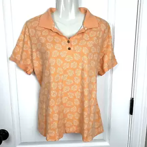Polo Shirt Kim Rogers donna XL stampa foglia arancione cotone manica corta colletto - Foto 1 di 6