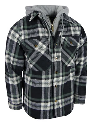 Mens Plaid Flannel Hoodie Soft Shirt Fuzzy Fleece Sherpa Lined Zip-Up 4 Pocket a - Image 1 of 4